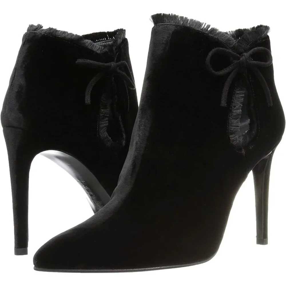 Stuart Weitzman Black Velvet Ankle Booties with Bow Detail